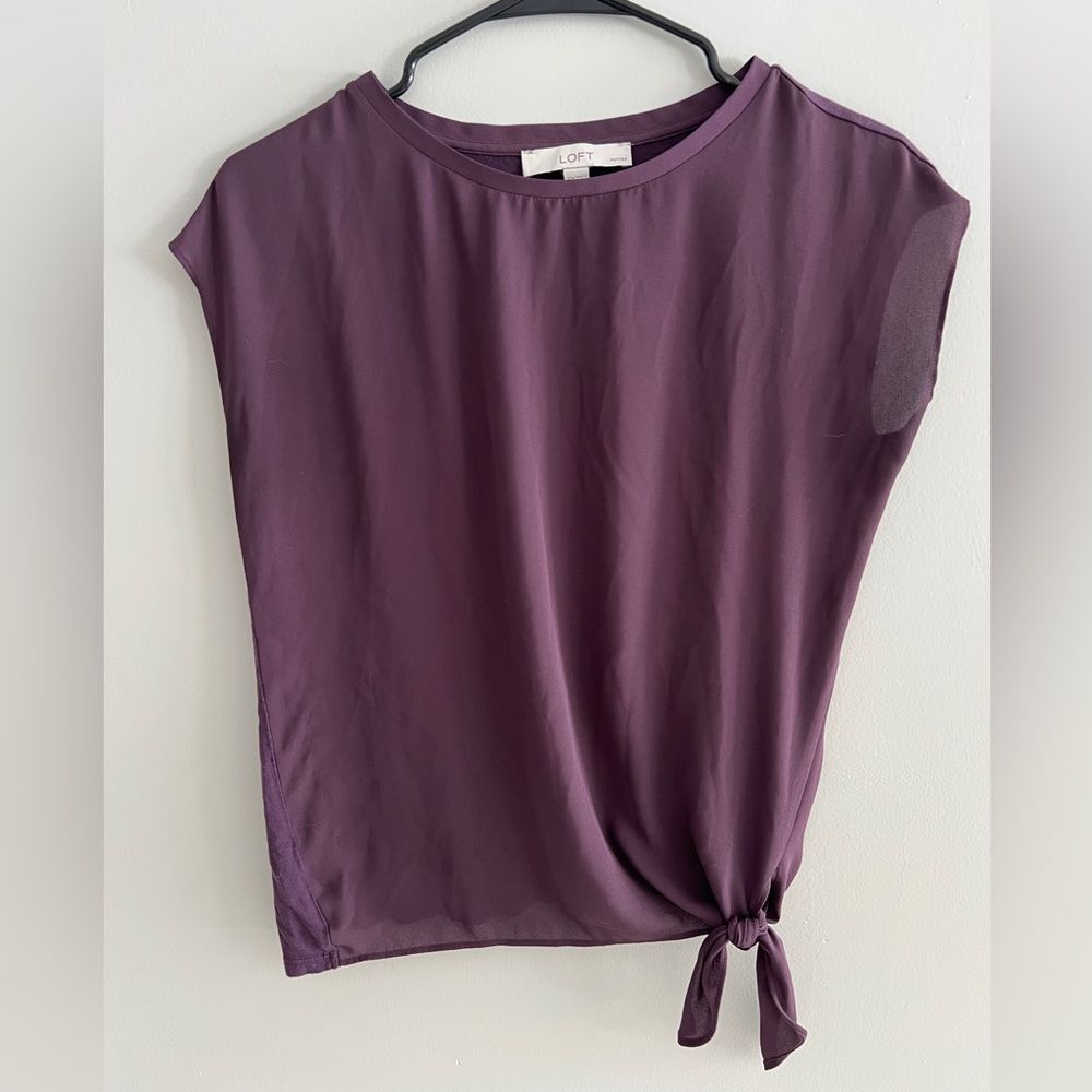 LOFT Petite Side Tie Blouse Plum Short Sleeve Top Size XSP